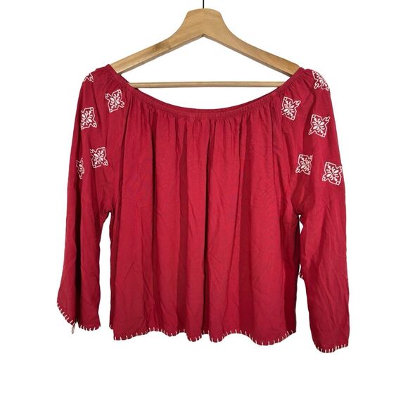 Ariat Red Long Sleeve Off Shoulder Blouse Size M Embroidered  Boho - Picture 1 of 7